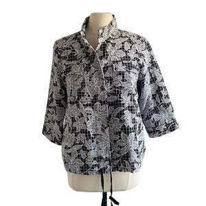 CHRISTOPHER & BANKS Snap Front Floral Jacket Womens Sz Medium Black Gingham